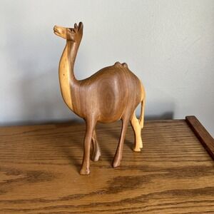Vintage MCM Hand Carved Wood Camel Figurine 8" High Decor Nativity